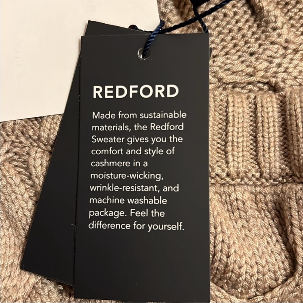 NWT Mizzen + Main Redford Cable Knit Crewneck Sweater Mens XL Beige/Khaki - Picture 4 of 12